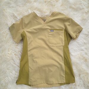 FIGS Two-Tone Scrub Top Yellow Ladies Small
